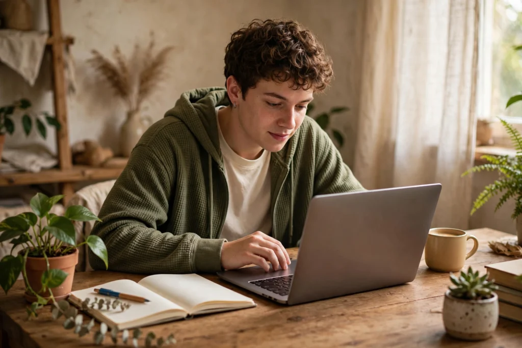 Using a chat AI assistant on a laptop