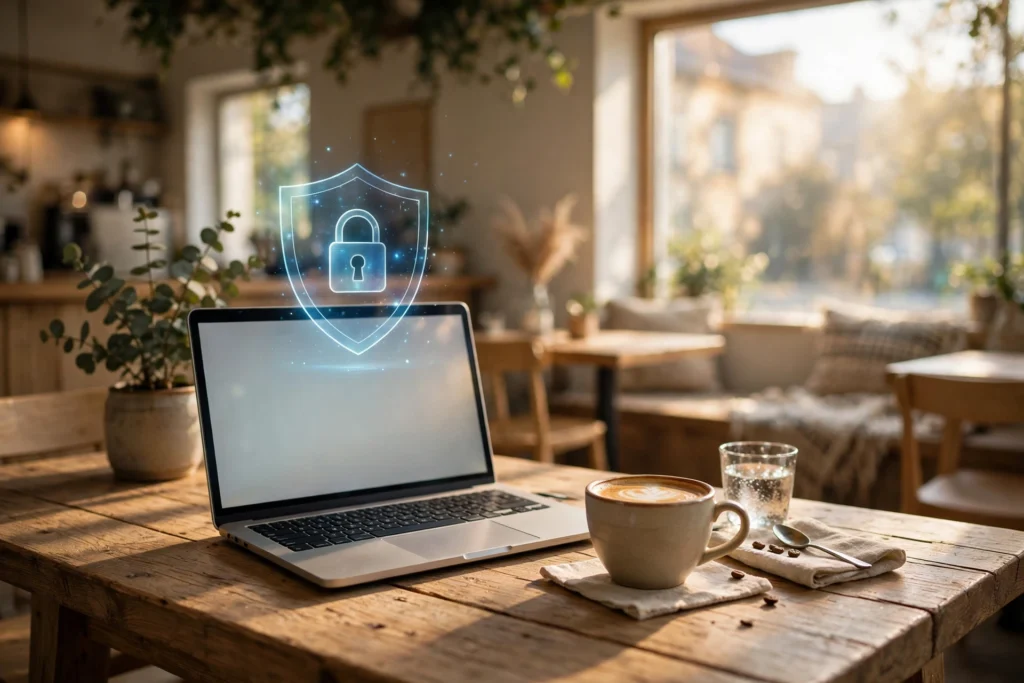 Using a laptop safely on cafe Wi-Fi