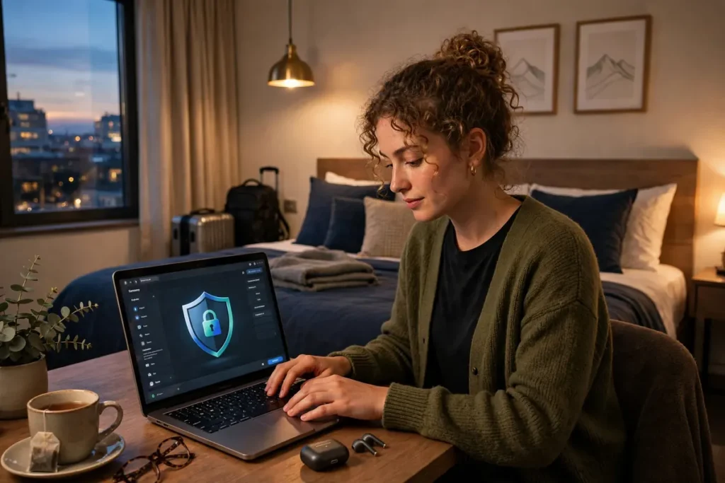 Using a laptop safely on hotel Wi-Fi with a VPN